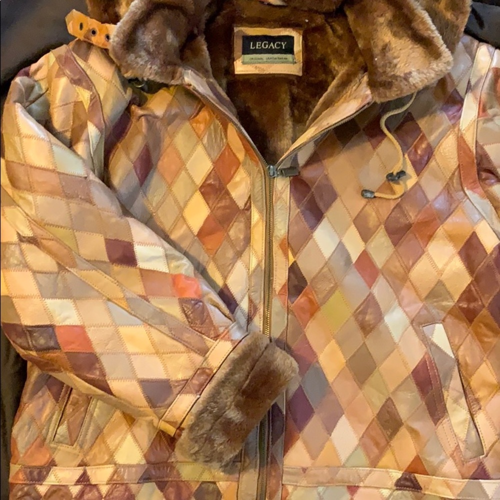 Brown Patch Leather Coat